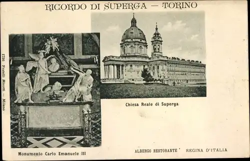 Ak Torino Turin Piemonte, Chiesa reale di Superga, Monumento Carlo Emanuele III