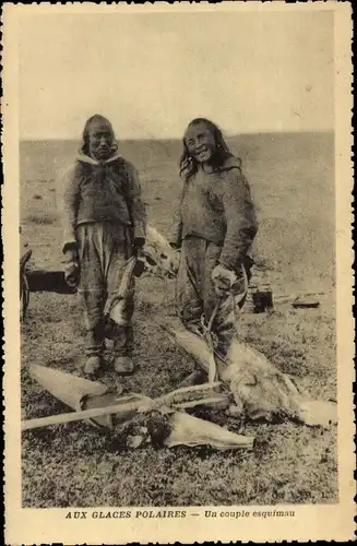 Ak Aux Glaces Polaires, un couple esquimau