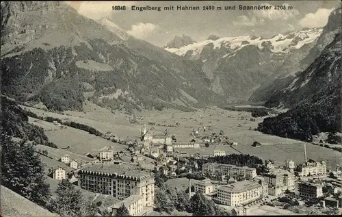 Ak Engelberg Kanton Obwalden Schweiz, Ort mit Hahnen und Spannörter