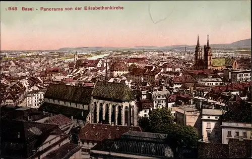 Ak Basel Bâle Stadt Schweiz, Panorama von der Elisabethenkirche