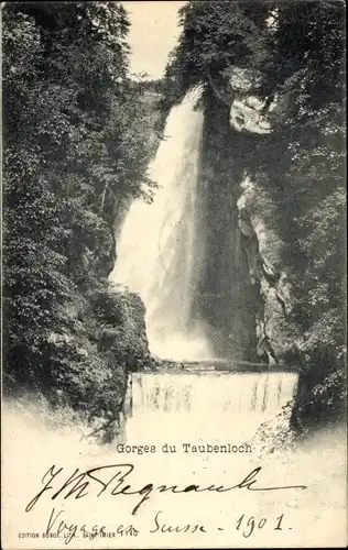Ak Biel Bienne Kt. Bern, Taubenloch Wasserfall