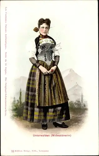 Litho Unterwalden Kanton Nidwalden, Frau in Landestracht