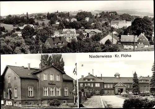 Ak Niederwiesa Kreis Flöha in Sachsen, Ortsblick, Rathaus, Bahnhof