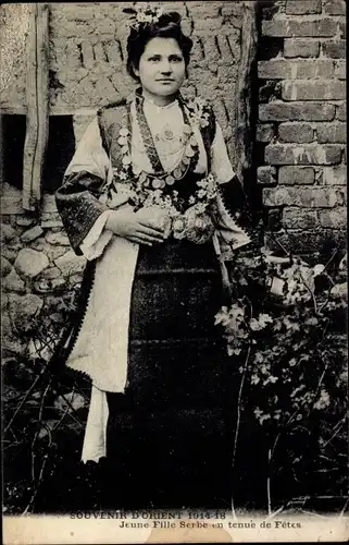 Ak Souvenir d'Orient 1914 a 1918, Jeune Fille Serbe en tenue de Fete