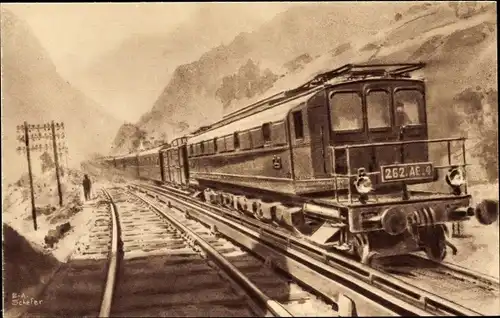 Künstler Ak Schefer, E. A., Französische Eisenbahn, Traction electrique sur le PLM, Bahn 262 AE4