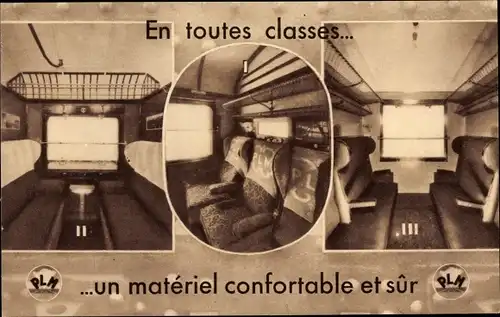 Ak En toutes classes un matériel confortable et sûr, Abteile einer Eisenbahn, PLM