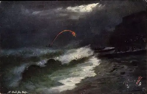 Mondschein Künstler Ak Ships that pass in the Night, A Call for Help