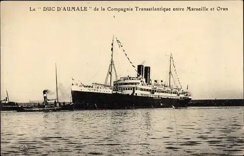 Ak Le Duc d'Aumale de la CGT entre Marseille et Oran, Dampfschiff, French Line