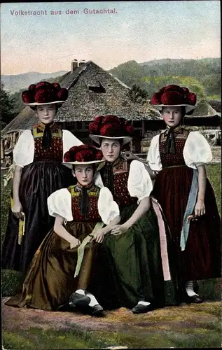 Ak Volkstrachten aus dem Gutachtal, Vier Junge Mädchen aus dem Schwarzwald
