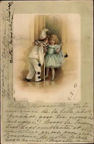 Präge Litho Kinder, Liebespaar, Junge in Karnevalkostüm