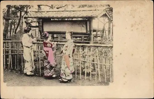 Ak Geishas, Frauen in japanischen Trachten, Garten