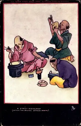 Ak Japan, A Street Restaurant, Männer beim Essen