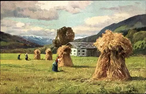 Künstler Ak Blick über ein Getreidefeld, Landwirtschaft