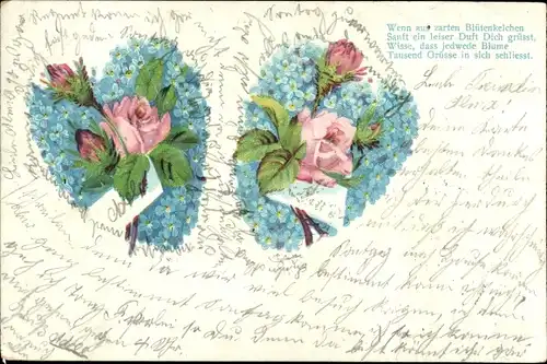 Litho Wenn aus zarten Blütenkelchen, Rosen, Vergissmeinnicht