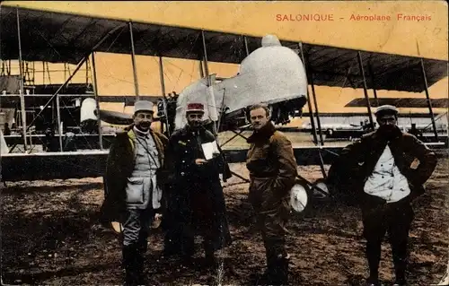 Ak Saloniki Griechenland, Aéroplane Francais, Französisches Militärflugzeug