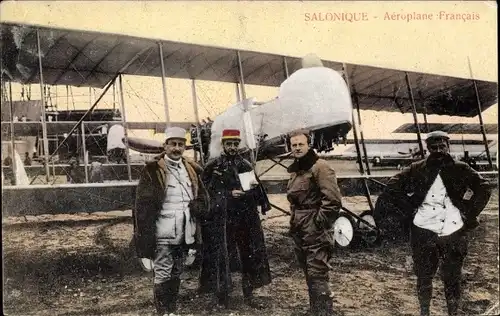 Ak Saloniki Griechenland, Aéroplane Francais, Französisches Militärflugzeug