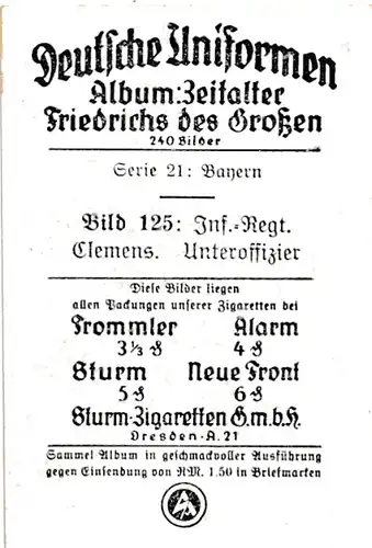 Sammelbild Deutsche Uniformen, Zeitalter Friedrichs des Großen, Serie 21 Bild 125 Inf. Rgt. Clemens