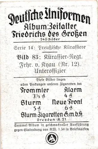 Sammelbild Deutsche Uniformen, Zeitalter Friedrichs des Großen, Serie 14 Bild 83 Kürassier Rgt. 12