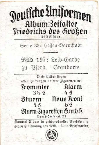 Sammelbild Deutsche Uniformen, Zeitalter Friedrichs des Großen, Serie 33 Bild 197 Leibgarde zu Pferd