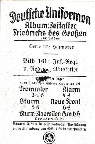 Sammelbild Deutsche Uniformen, Zeitalter Friedrichs des Großen, Serie 27 Bild 161 Inf. Rgt. v. Reden