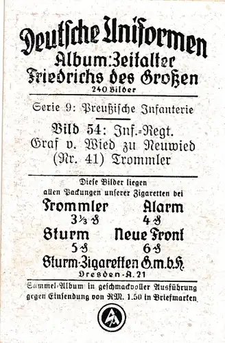 Sammelbild Deutsche Uniformen, Zeitalter Friedrichs des Großen, Serie 9 Bild 54 Inf. Rgt. 41