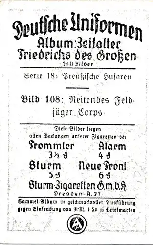 Sammelbild Deutsche Uniformen, Zeitalter Friedrichs des Großen, Serie 18 Bild 108 Feldjäger