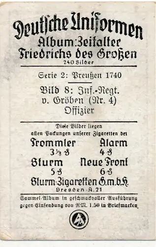 Sammelbild Deutsche Uniformen, Zeitalter Friedrichs des Großen, Serie 2 Bild 8 Inf. Rgt. 4
