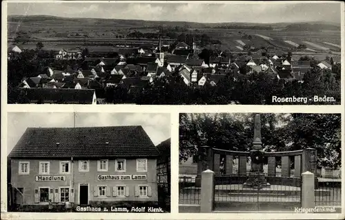 Ak Rosenberg in Baden, Gesamtansicht, Gasthaus zum Lamm, Kriegerdenkmal