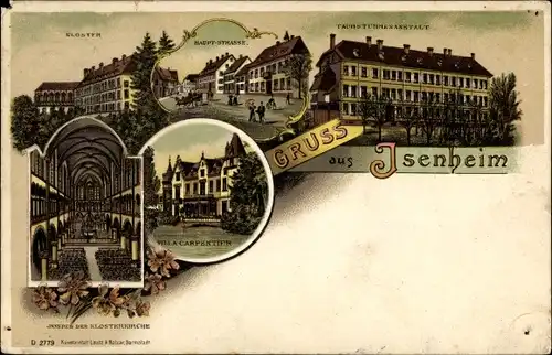 Litho Issenheim Isenheim Elsass Haut Rhin, Taubstummenanstalt, Villa Carpentier, Kloster