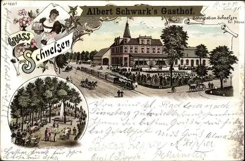 Litho Hamburg Eimsbüttel Schnelsen, Gasthof, Gartenpartie