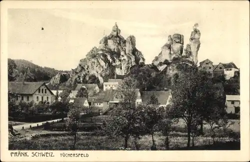 Ak Tüchersfeld Pottenstein Fränkische Schweiz, Teilansicht, Felsen