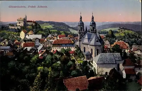 Ak Gößweinstein im Kreis Forchheim Oberfranken, Panorama mit Kirche