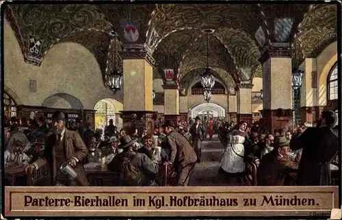 Künstler Ak Quidenus, Fritz, München Bayern, Hofbräuhaus, Parterre Bierhallen