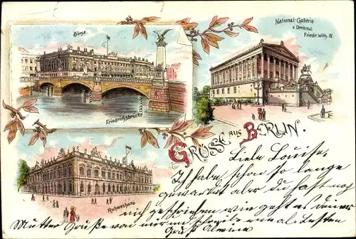 Litho Berlin Mitte, Börse, Friedrichsbrücke, Nationalgalerie, Ruhmeshalle