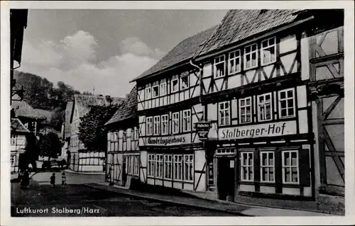Ak Stolberg Südharz, Gasthaus Stolberger Hof, Fachwerkhaus, Straßenpartie