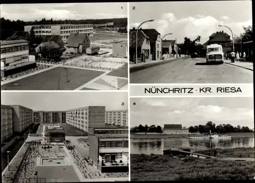 Ak Nünchritz in Sachsen, Kindergarten, Polytechnische Oberschule, Meißner Straße, Elbe