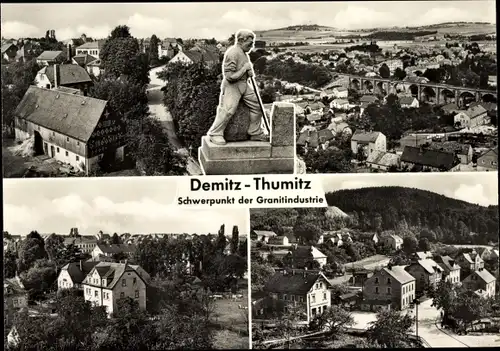 Ak Demitz Thumitz in Sachsen, Ortsansicht, Denkmal Granitindustrie
