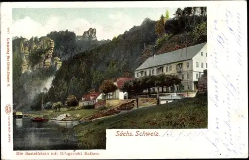 Ak Rathen an der Elbe Sächsische Schweiz, Basteifelsen, Erbgericht
