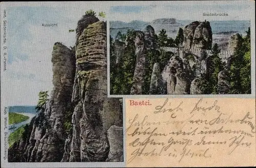 Ak Lohmen im Elbsandsteingebirge, Bastei, Basteibrücke, Aussicht, Seidenimitatkarte