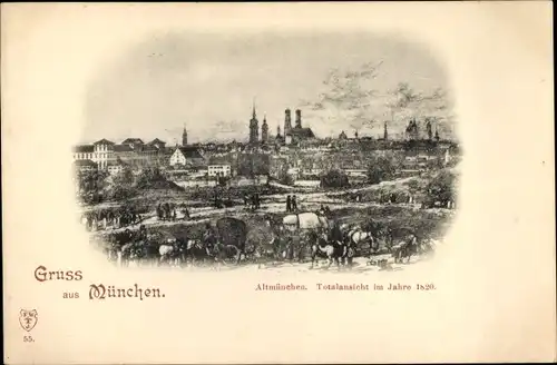 Ak München, Altmünchen, Totalansicht im Jahre 1820
