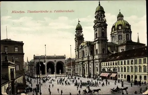 Ak München, Theatinerkirche und Feldherrnhalle
