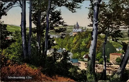 Ak Schwarzenberg im Erzgebirge Sachsen, Durchblick zum Ort