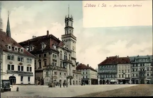 Ak Löbau in Sachsen, Marktplatz mit Rathaus