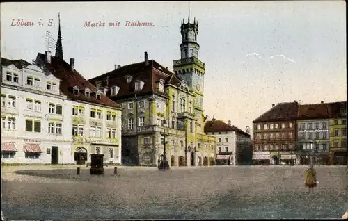 Ak Löbau in Sachsen, Markt mit Rathaus