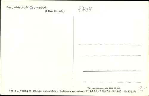 Ak Cunewalde in der Oberlausitz, Czorneboh, Bergwirtschaft