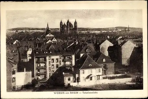 Ak Worms am Rhein, Totalansicht, Blick über die Dächer zum Dom