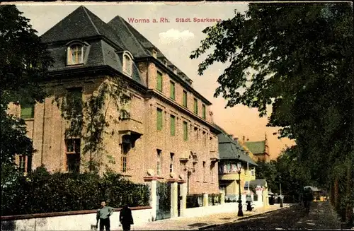 Ak Worms am Rhein, Städt. Sparkasse