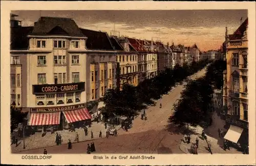 Ak Düsseldorf am Rhein, Blick in die Graf Adolf-Straße, Corso-Cabaret