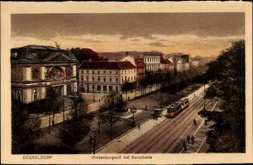 Ak Düsseldorf am Rhein, Hindenburgwall mit Kunsthalle, Straßenbahn