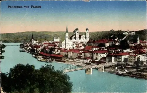 Ak Passau in Niederbayern, Panorama, Brücke